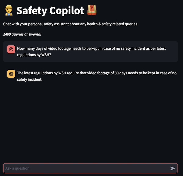 Screenshot of safety-copilot showing a query about video analytics.